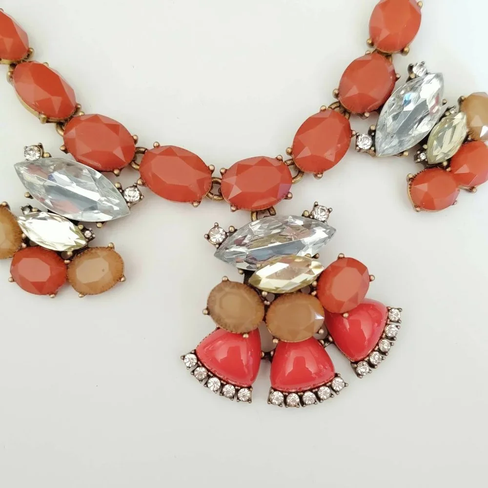 Orange, nude and crystal statement necklace